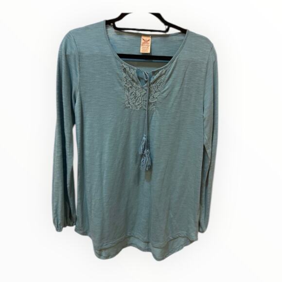 Faded Glory Women’s Top Size M Teal Blue Stretch Knit Long Sleeve Blouse Casual - Picture 1 of 7